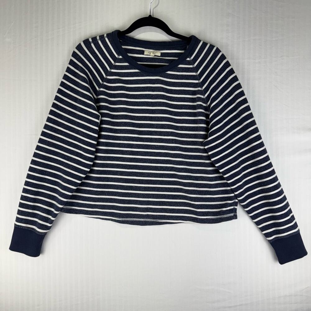 Mile(s) By Madewell Navy Blue & White Striped Pullover Sweatshirt Size Medium